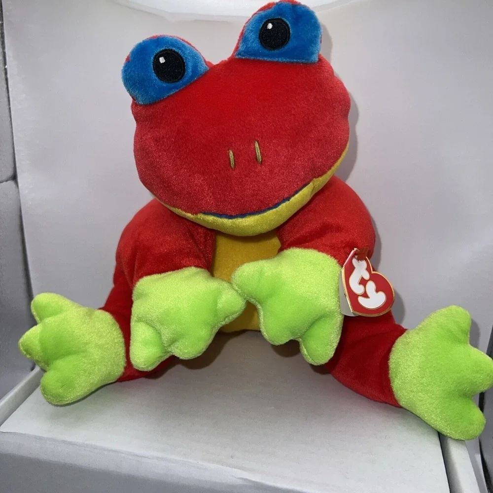 Vintage 1998 Ty Ribbit Pillow Pal Red and Green Frog‎ 15'' plush -Stuffed Animal